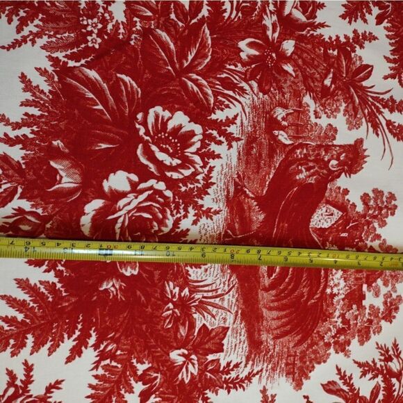 Red Toile Decorator Fabric Rooster And Rose Pattern. 2Y x 54"W Gorgeous - Picture 4 of 8